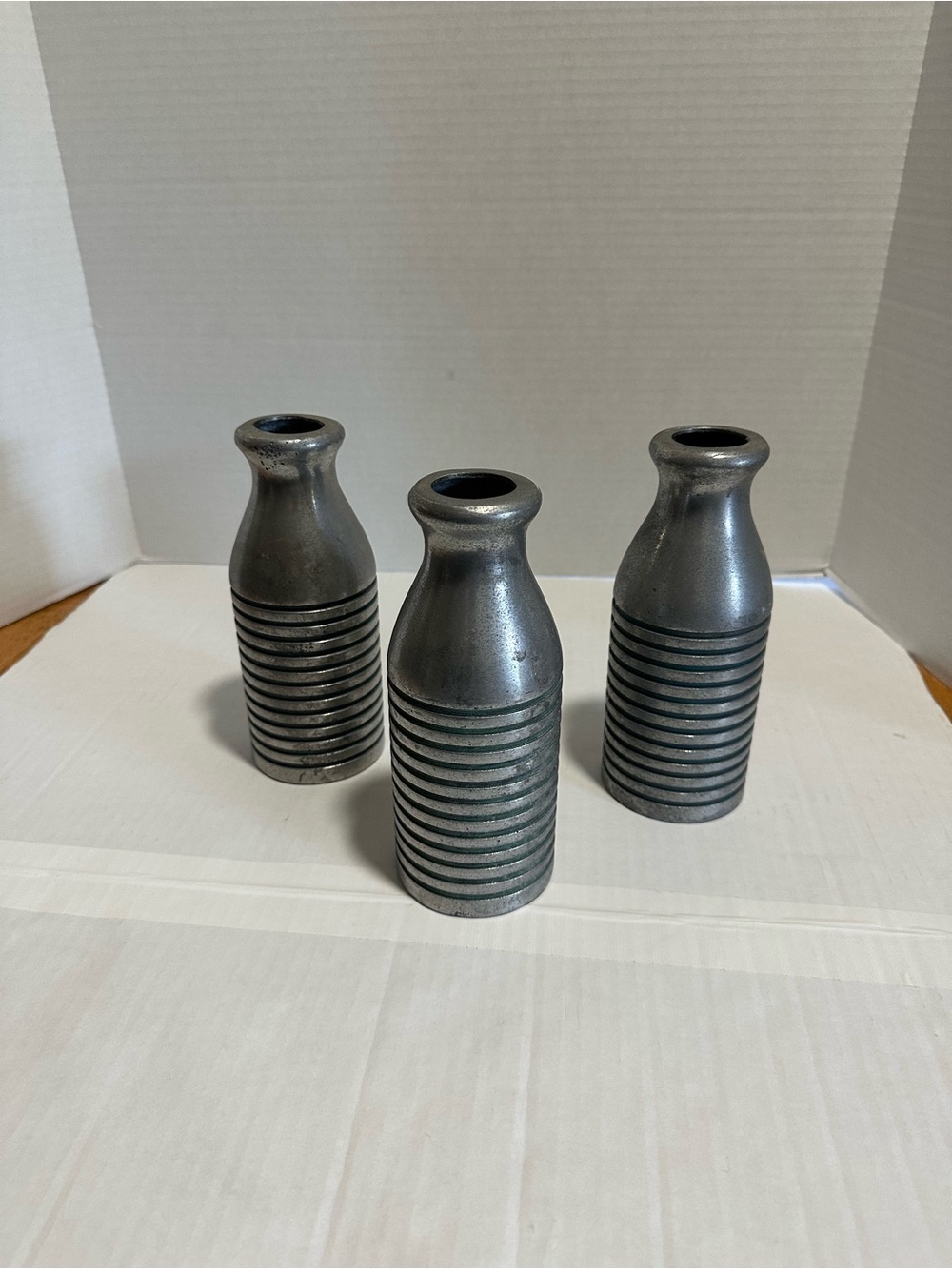 Metal Ribbed Decorative Bud Vases - Set of 3 - Silver